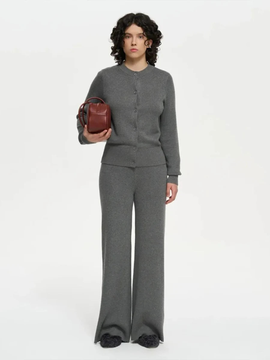 Women’s Knit Cardigan And Pants Set Slim Fit Long Sleeve Winter