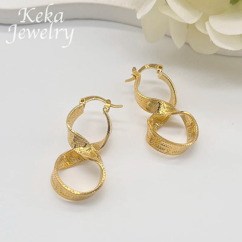 Dubai 24k Gold Color Earrings Great Wall Pattern Classic Earring Design Woman Accessories African Jewelry Set For Daily Wear
