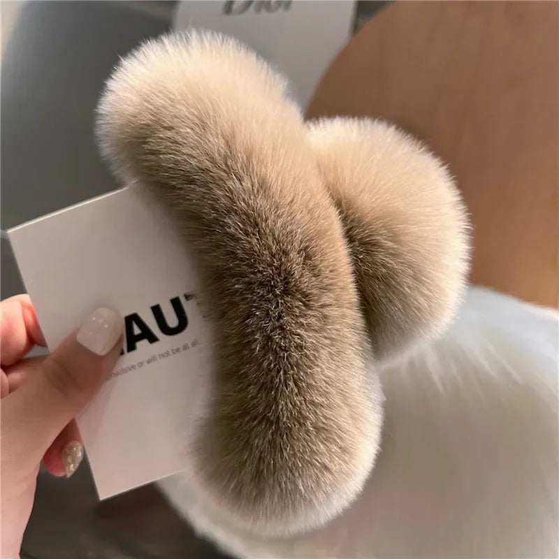 Rabbit Fur Plush Small Crab Clip Square Hair Claw Women Elegant Shark Clip Hairpin Barrettes Ponytail Holder Hair Accessories