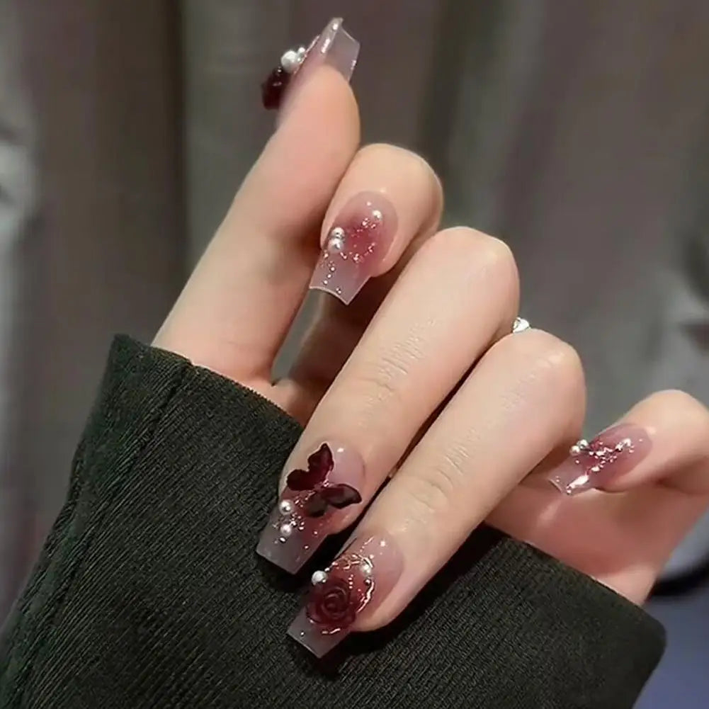 24Pcs Glitter Diamond Press On Nails Blush Pink Cat Eye Fake Nails Sweet Cute Coffin Full Cover Short Square False Nail Tips Art
