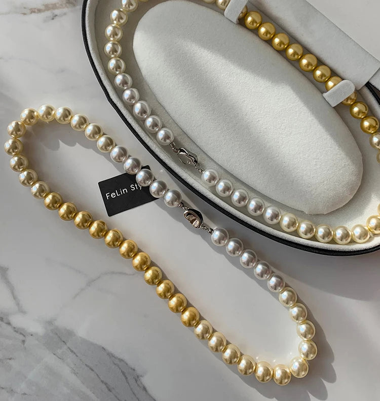 French elegant white gradient champagne pearl bead necklace for women's luxury accessories collarbone chain 2024 fashion jewelry