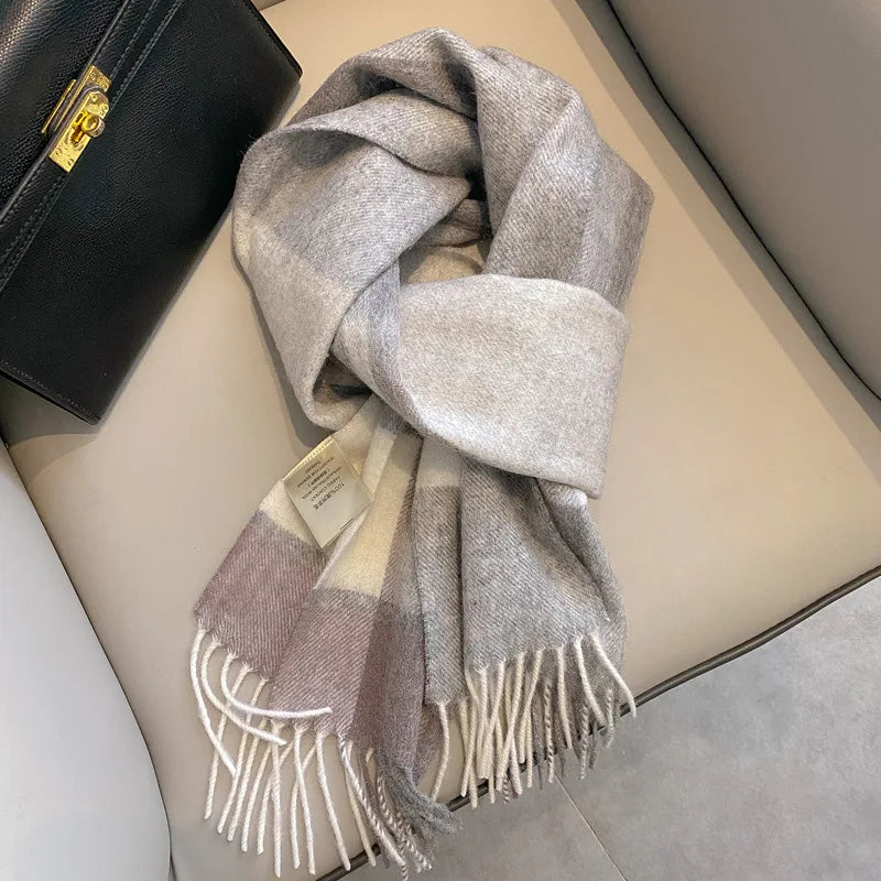 100% Wool Women Scarf Autumn Winter Vintage Preppy Style Plaid Wrap Scarve Pashmina Mujer Femme Foulard Bufanda Shawl Unisex Men