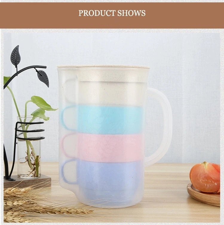 Reusable Eco Friendly Plastic Biodegradable Wheat Straw Cup Drinking Cup Set Drinking Kettle Portable Kettle Set Picnic Sharing