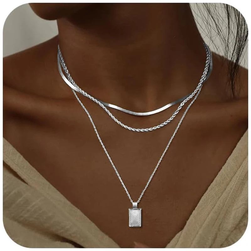 LENNIK European Layered Necklace - Brass Gold Plated Choker Chain Jewelry