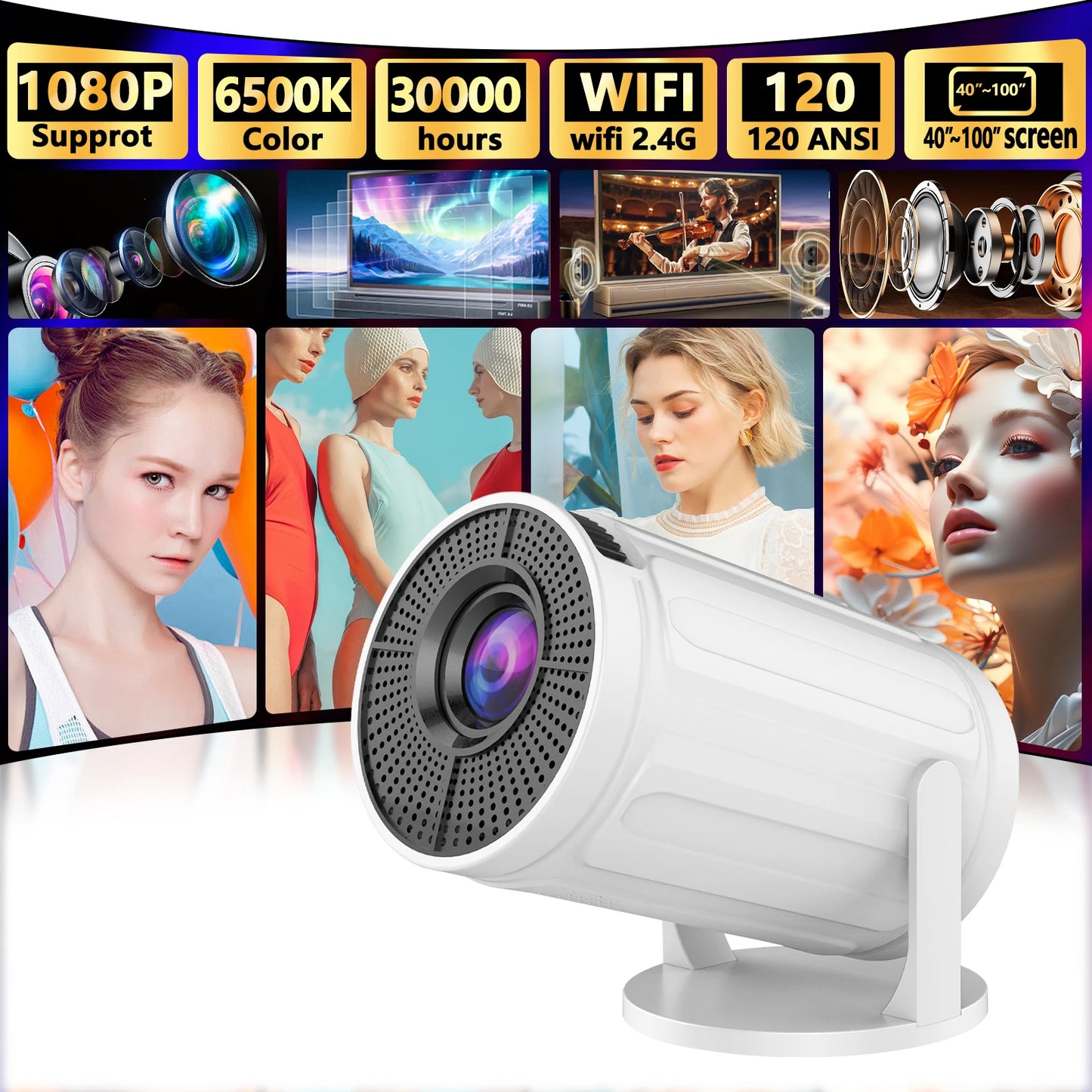 Mini HD Portable Projector 1280x720P - High Brightness 2.4G WiFi Home Theater