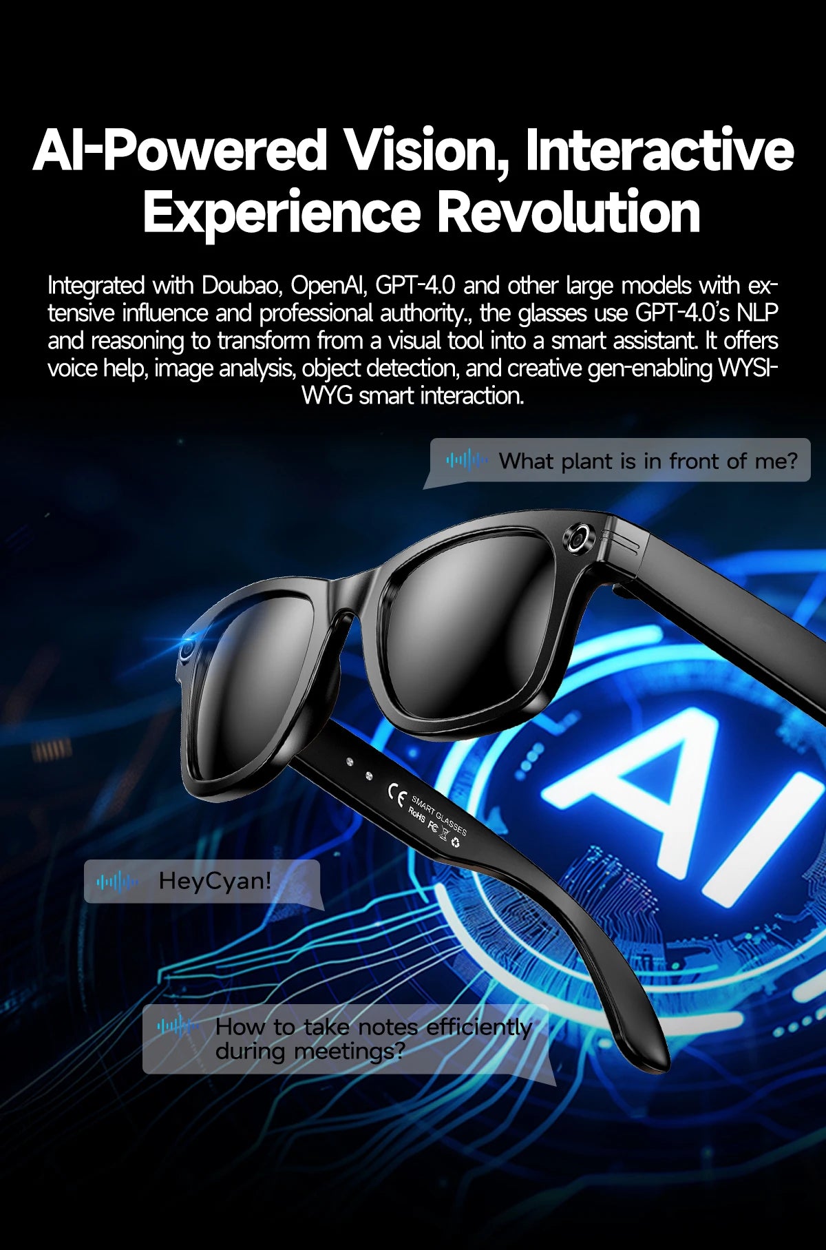 2026 Smart Glasses 8MP Camera WiFi Bluetooth Touch Control IP65 Waterproof AI Translation Noise Cancelling AI Glasses Women