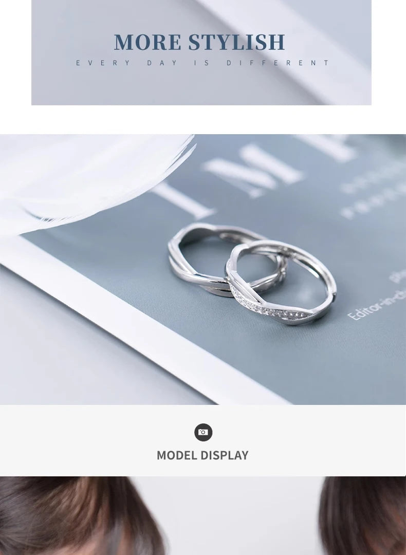 Luxe Engagement Ring for Women Men 925 Sterling Silver Shining Zircon Adjustable Open Ring Fine Jewelry Bijoux