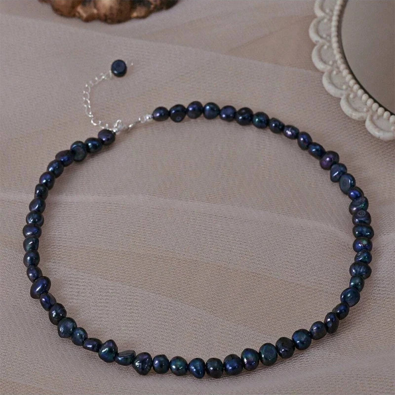 5-6mm Natural Baroque Freshwater Pearl Necklace Fashion Jewelry for Gift,925 Sterling Silver Choker Necklace for Women Girls