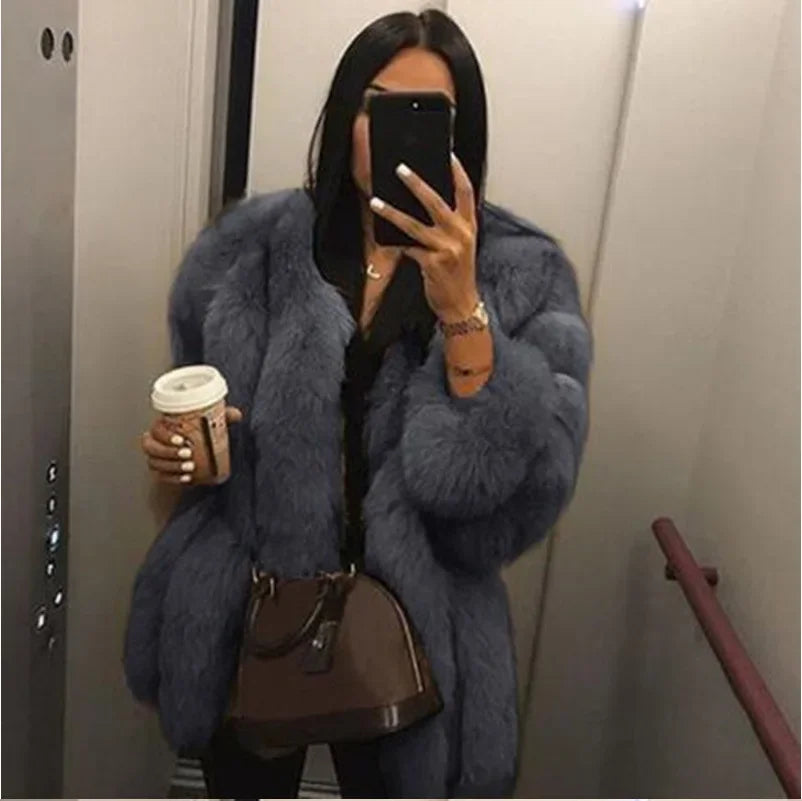 Luxe Faux Fur Jackets for Women Long Puff Sleeve Woman Coat Solid Short Warmth Outerwear Clause Ladies Elegant Streetwear