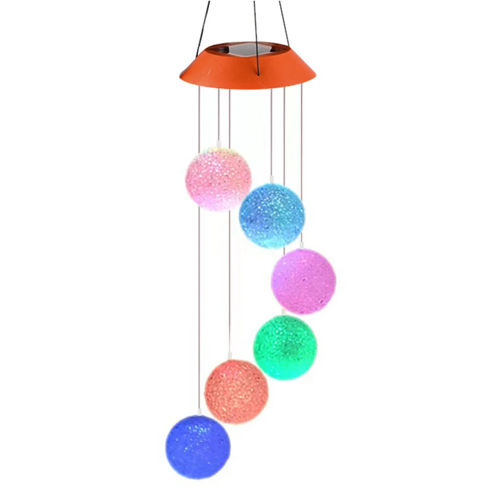 Solar Wind Chime Light - Color Changing LED Crystal Ball Hanging Lights for Garden Party Yard