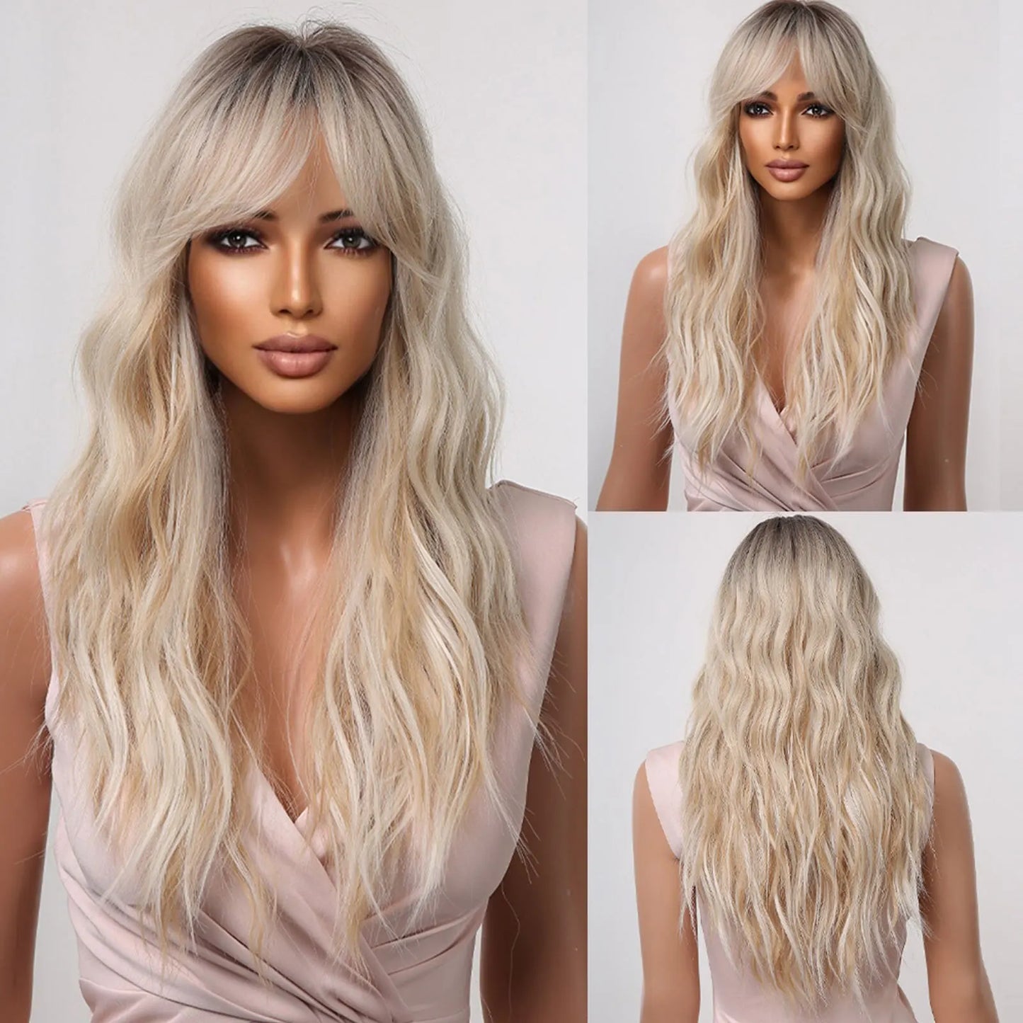 Brown Blonde Ombre Natural Hair Wigs for Women Long Wavy With Dark Roots Synthetic Wig for Women Heat Resistant Coaplay Wigs