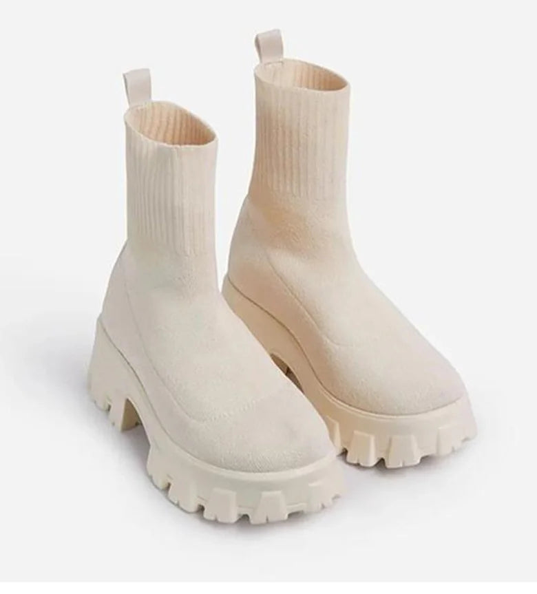 CloudStep Luxe Platform Sock Shoes Boots – Chunky Knit Stretch Boots with Heels | Trendy Women’s Fashion Streetwear Shoes