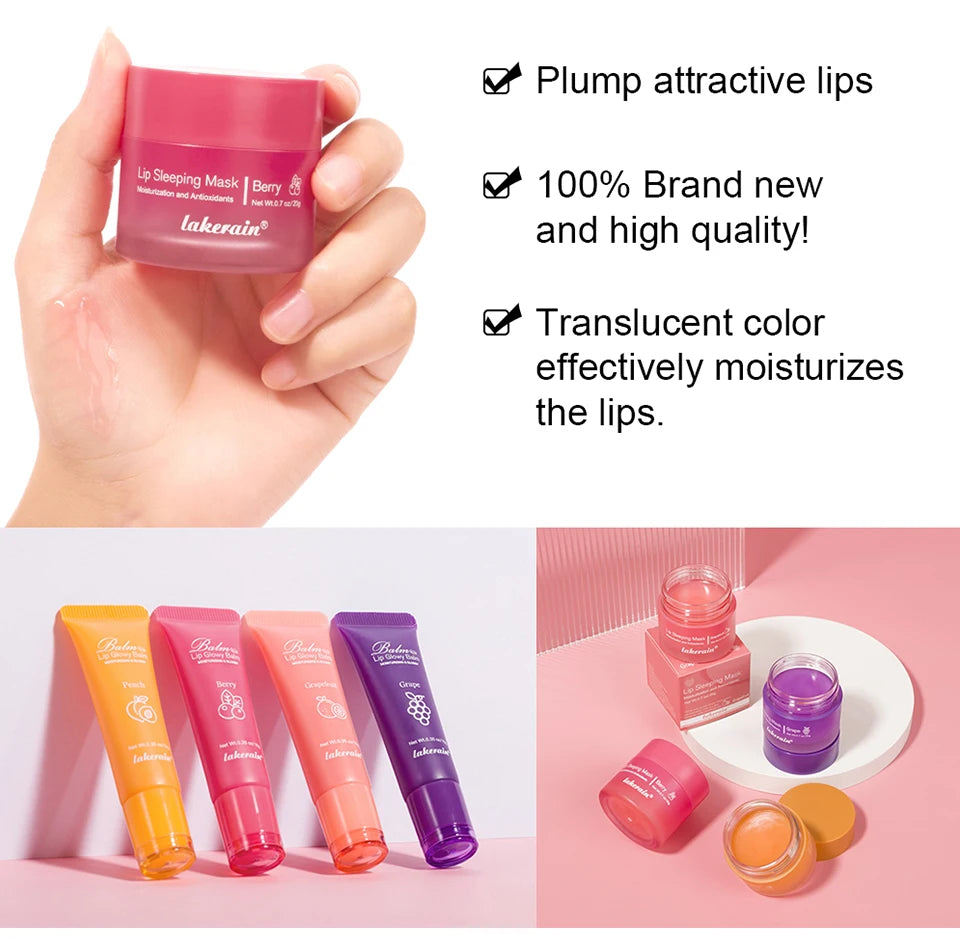 Lip Care Kit Moisturizing Lip Glowly Balm Sleeping Lip Mask Deep Hydrate Night Sleep Mask Reduce Lip Lines Remove Dead Skin