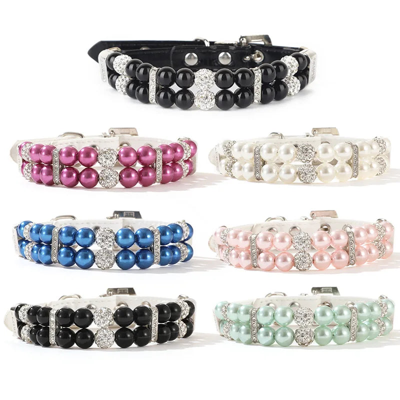 Pet Leash Collar Jewelry Pearl Cat Necklace Small and Medium-sized Dog Harnesses Supplies Wholesale