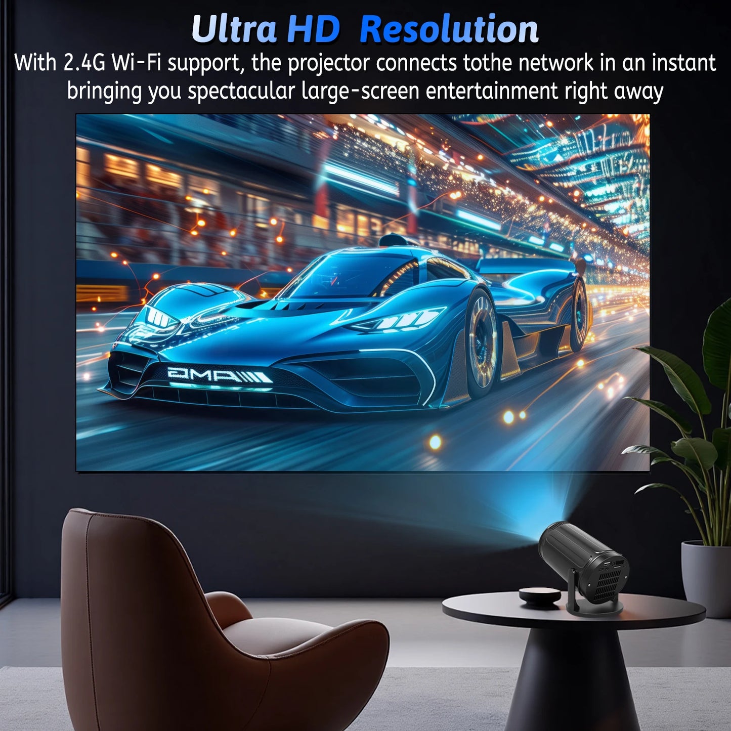 Mini HD Portable Projector 1280x720P - High Brightness 2.4G WiFi Home Theater