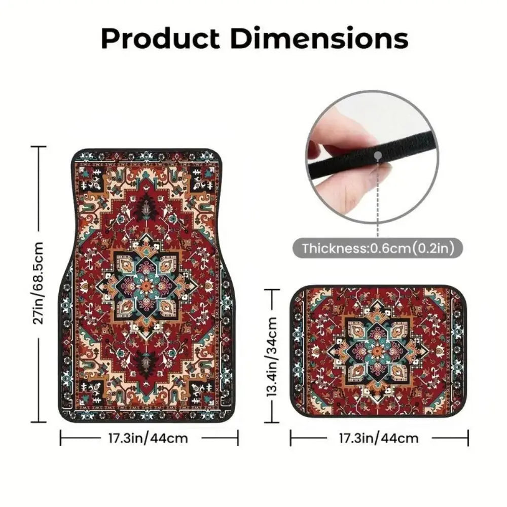 4Pcs Bohemian Car Floor Mats Rubber Back Heavy Duty Persian Carpet Car Decoration Dirty Resistant Car Floor Protector Rugs