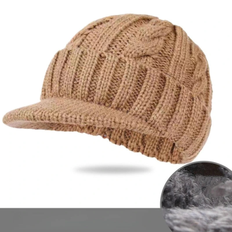 Men's Short-Brimmed Baseball Cap Classic Fashion Winter Warm Baseball Cap Thickened Braided Knitted Hat