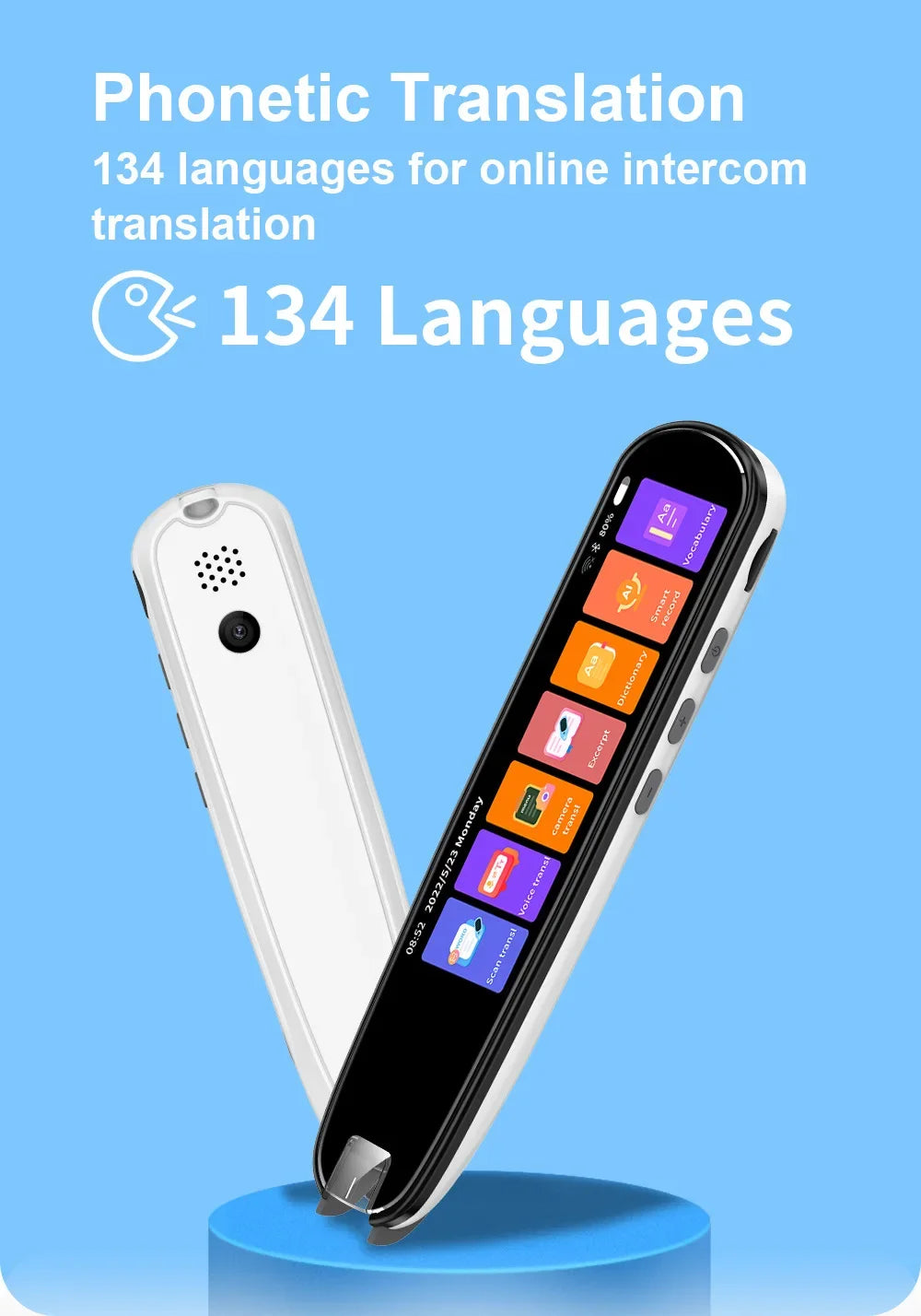 2026 Smart AI Scan Pen – 134 Languages, Voice & Photo Translator, 3.38” Touchscreen, Offline Record & Instant Translation
