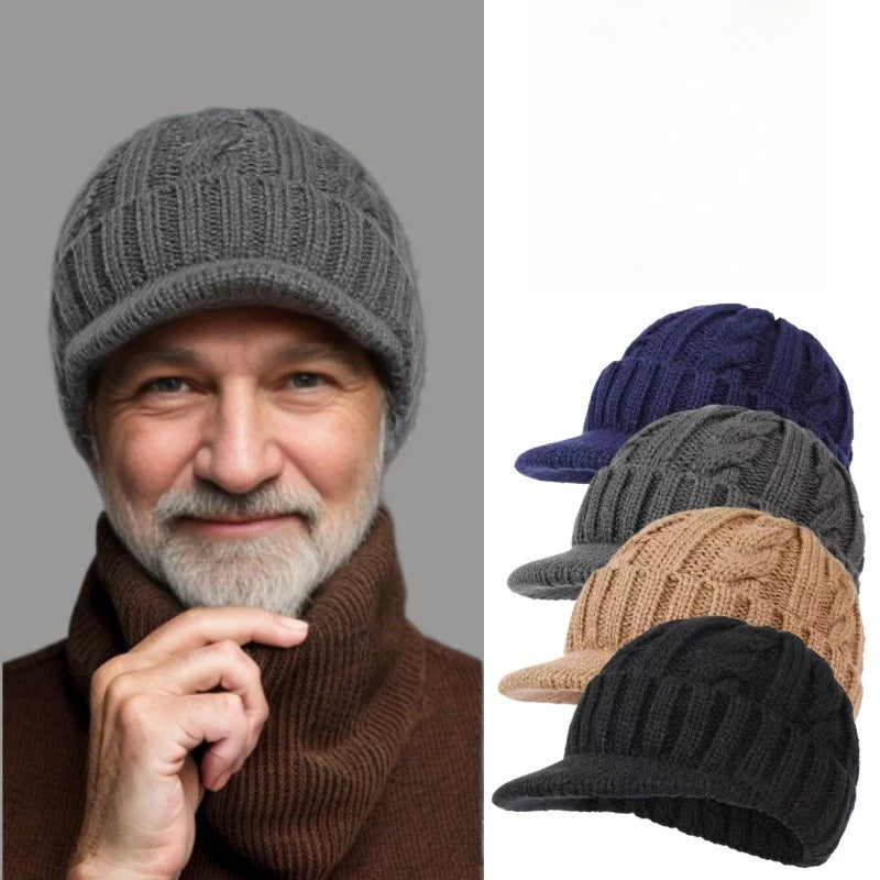 Men's Short-Brimmed Baseball Cap Classic Fashion Winter Warm Baseball Cap Thickened Braided Knitted Hat
