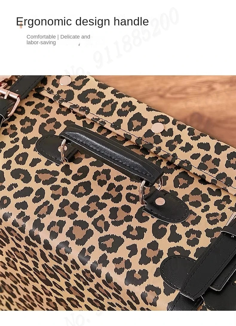 Trendy Retro Luggage Women's Roller Trunk Leopard Print Leather Suitcase 20" Boarding Box Set Waterproof Password Suitcase