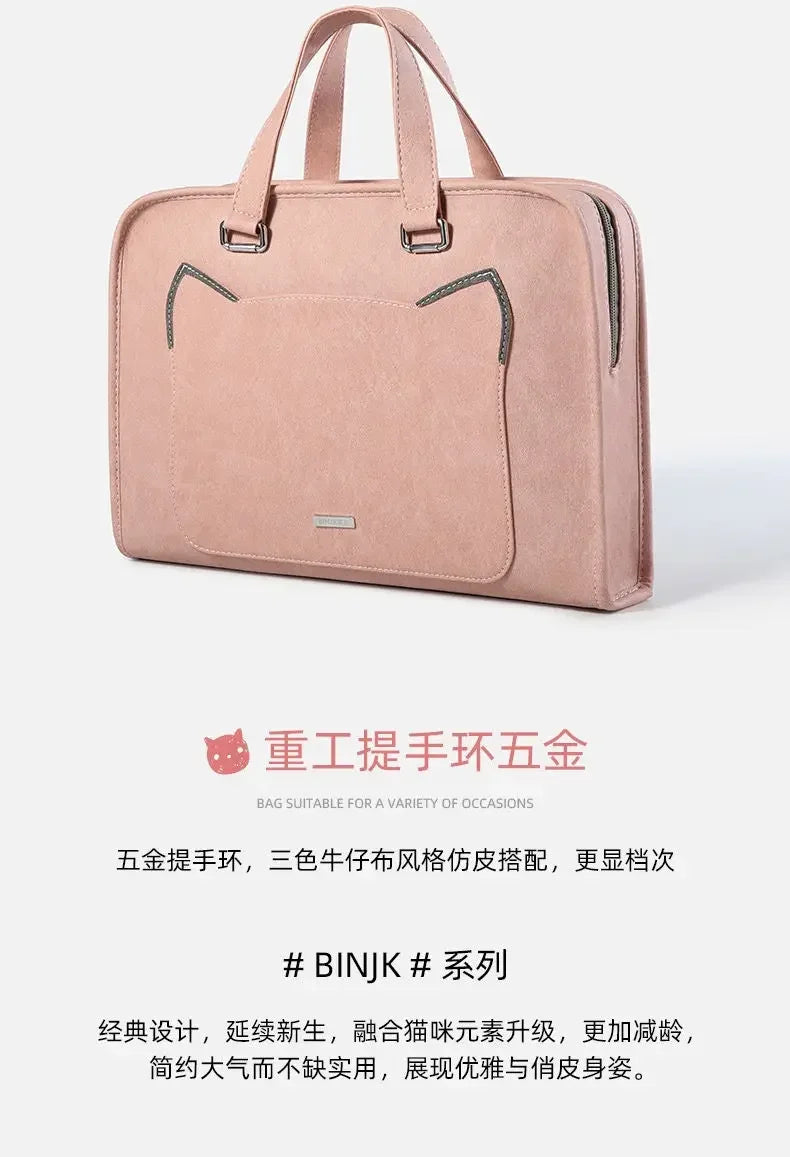 Pink Laptop Shoulder Bag Sleeve Handbag Waterproof MacBook Air Pro 13.3 14 15.6 16 Inch PC Case Travel Briefcase Shockproof