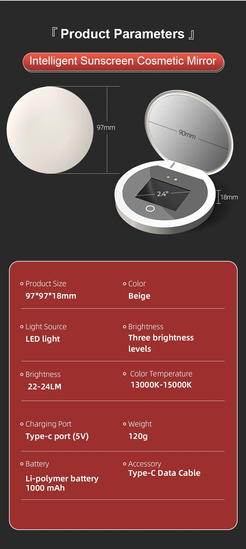 Smart Sunscreen Led Light Portable Makeup Mirror Uv Camera Visual Face Sunscreen Makeup Mirror