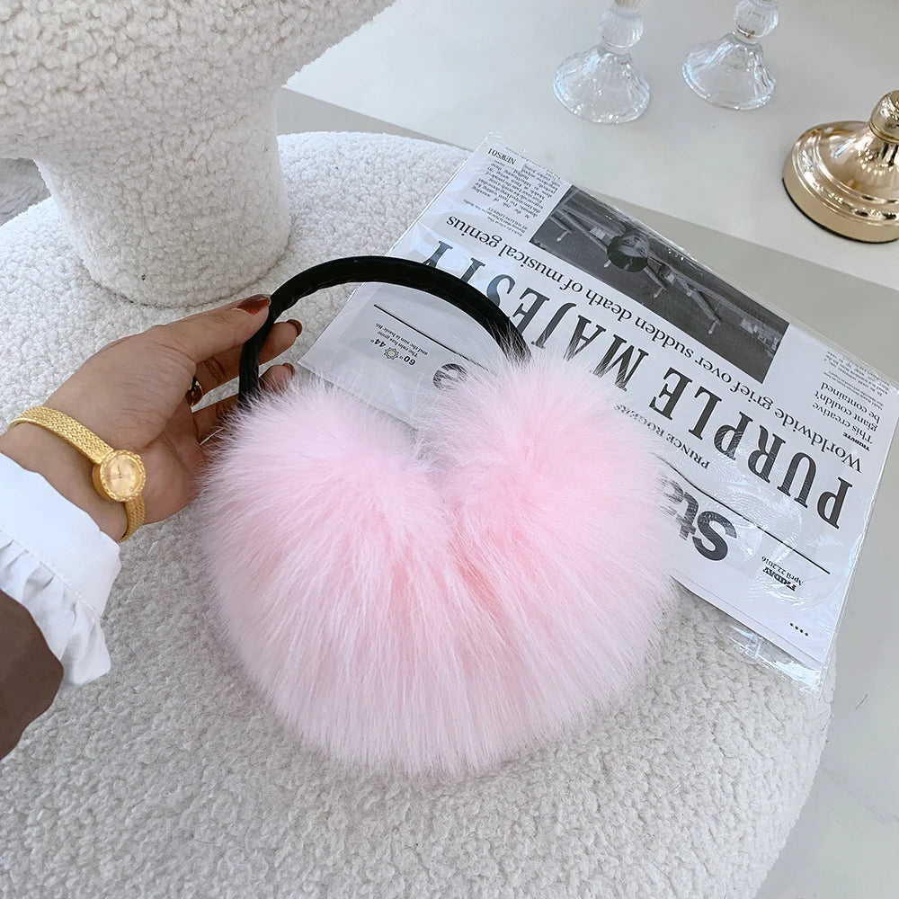 Winter Women Warm Real Fox Fur Earmuffs Girl's Earlap Ultra Large Ladies Plush Earmuff Luxury Ladies Fox Fur Earmuffs
