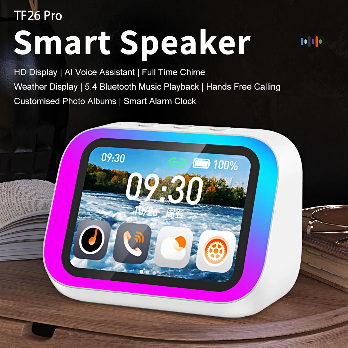 AI Smart Bluetooth 5.4 Touchscreen Speaker & Voice Assistant – Digital Album Alarm & HD Audio