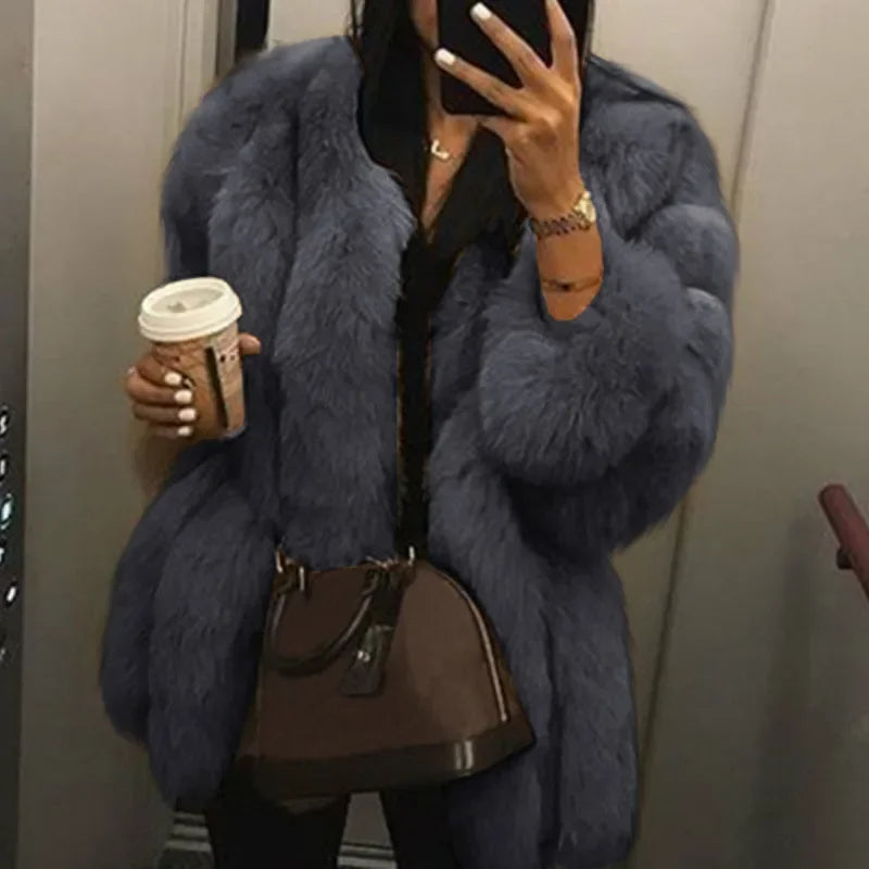 Luxe Faux Fur Jackets for Women Long Puff Sleeve Woman Coat Solid Short Warmth Outerwear Clause Ladies Elegant Streetwear