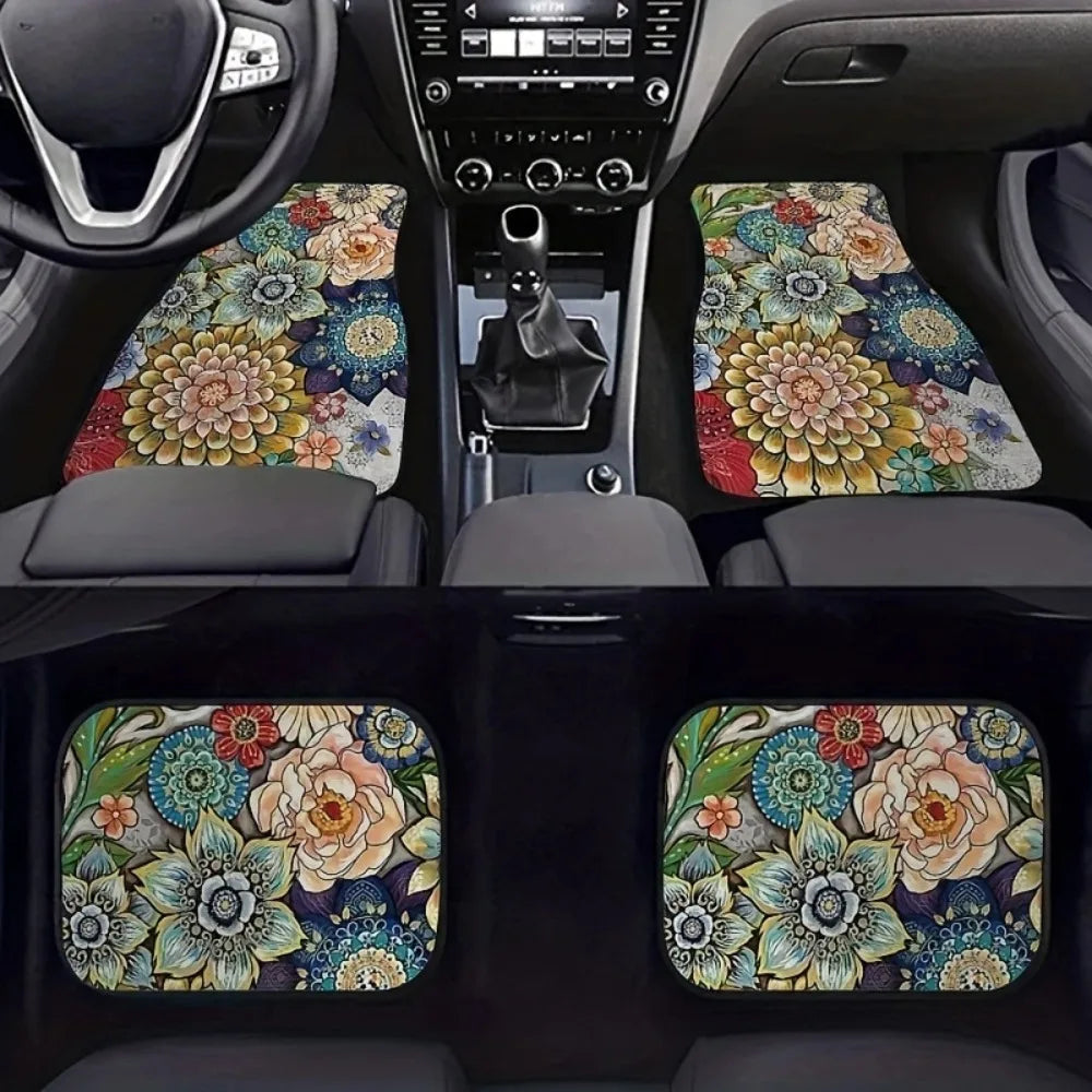 4Pcs Bohemian Car Floor Mats Rubber Back Heavy Duty Persian Carpet Dirty Resistant Car Decoration Car Floor Protector Rugs