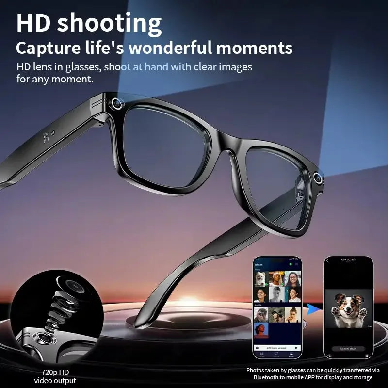 2026 Smart Glasses 8MP Camera WiFi Bluetooth Touch Control IP65 Waterproof AI Translation Noise Cancelling AI Glasses Women