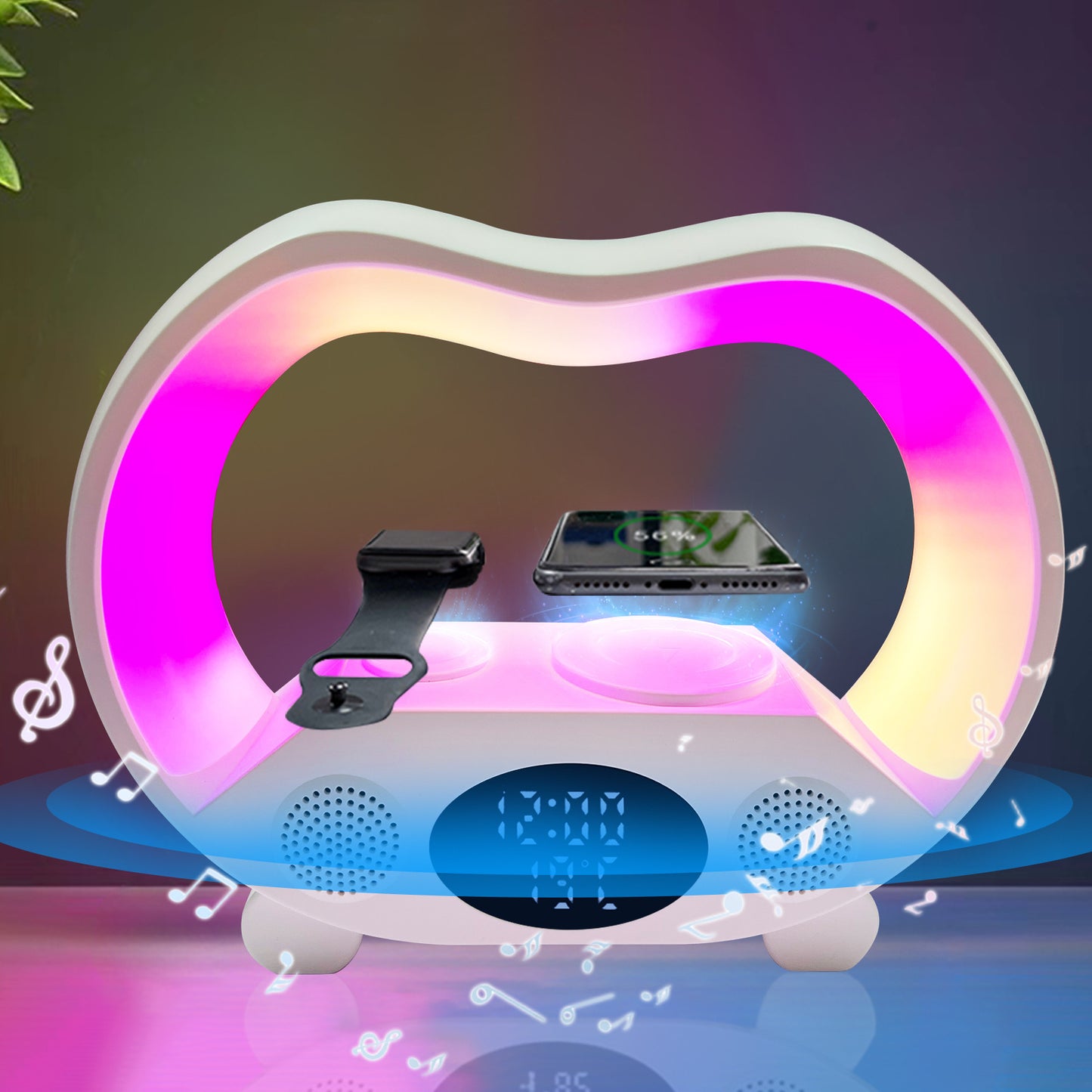 2026 New 6 In 1 Smart Remote Control Bluetooth-compatible Ambience Intelligent LED Table Lamp Multi-function Wireless Charger Night Light Bluetooth-compatible Speaker