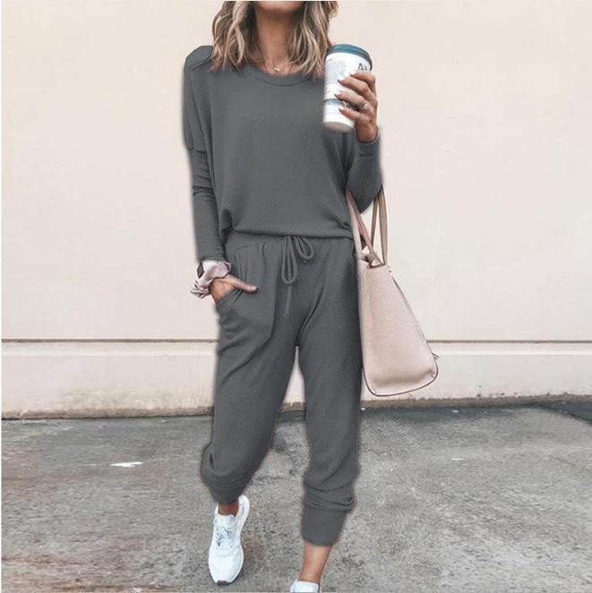 Women’s Casual Chic Lounge Set – Long Sleeve Pullover Top & Drawstring Pants with Pockets – Effortless Style & Comfort”