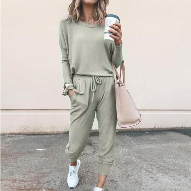 Women’s Casual Chic Lounge Set – Long Sleeve Pullover Top & Drawstring Pants with Pockets – Effortless Style & Comfort”