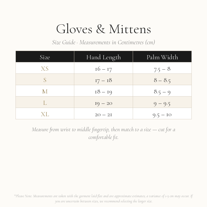 Gloves Size Chart