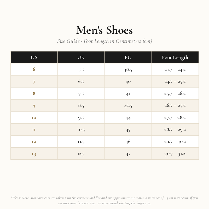 Men's Shoes Size Chart