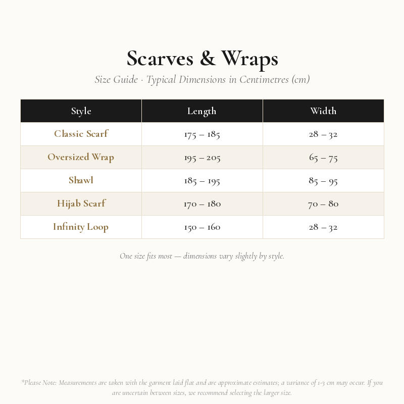 Scarves Size Chart
