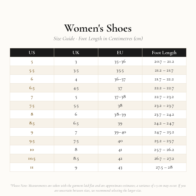 Women's Shoes Size Chart
