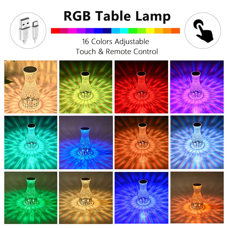 Luxe Crystal Vase Lamp USB Charging Romantic Bedside Diamond Table Lamp For Home Christmas Decor LED Lights