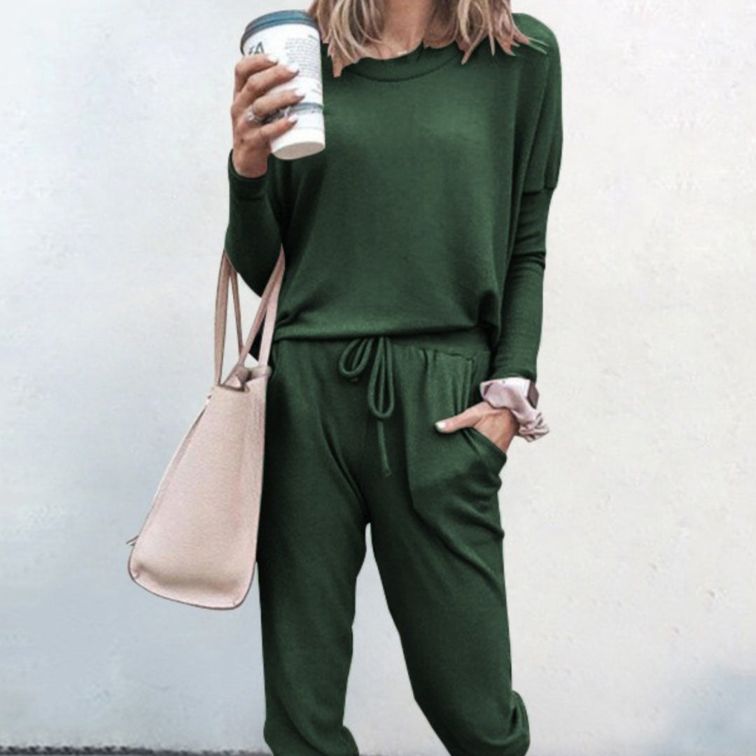 Women’s Casual Chic Lounge Set – Long Sleeve Pullover Top & Drawstring Pants with Pockets – Effortless Style & Comfort”