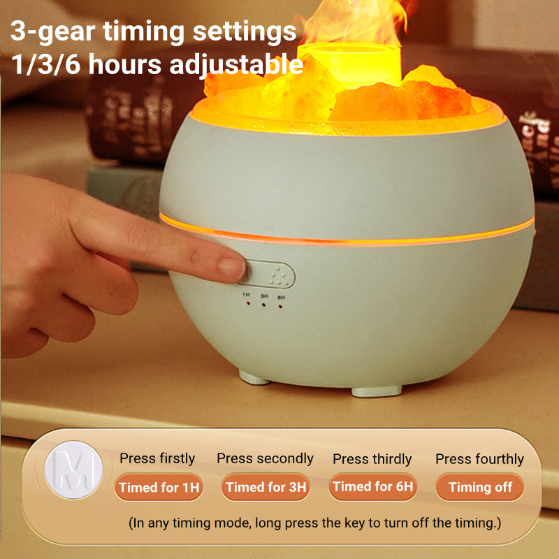 Salt Stone Flame Aromatherapy Humidifier USB Powered 0.5L Round Ultrasonic Quiet 2 To 8 Hour Timer