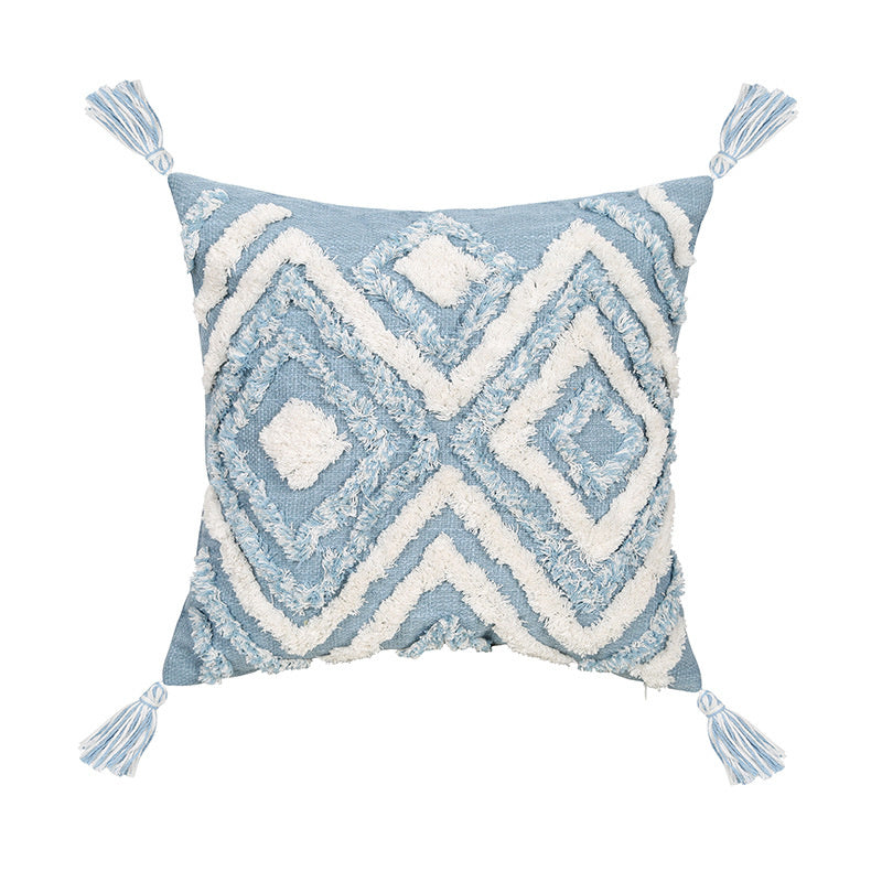 Blue Geometric Tufted Pillow Extensions