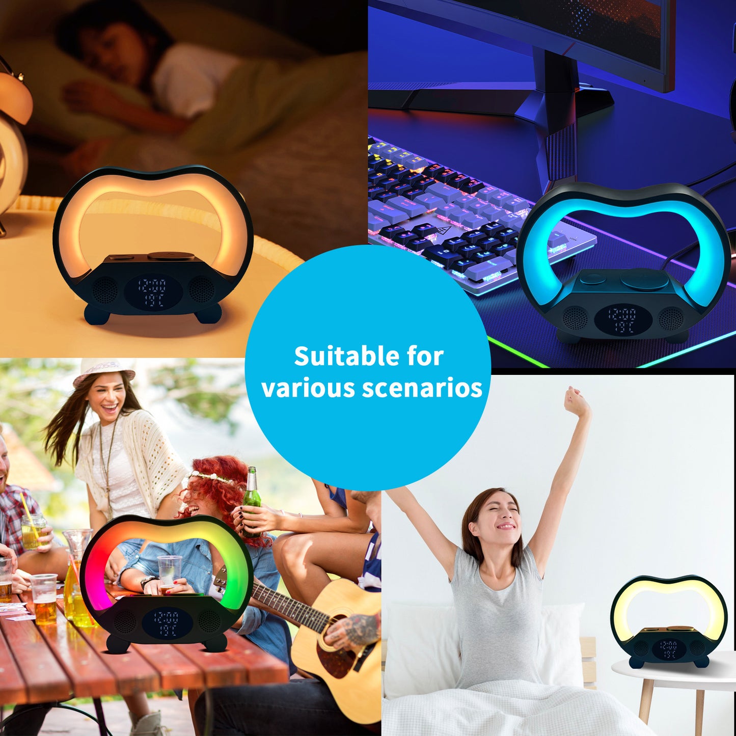 2026 New 6 In 1 Smart Remote Control Bluetooth-compatible Ambience Intelligent LED Table Lamp Multi-function Wireless Charger Night Light Bluetooth-compatible Speaker