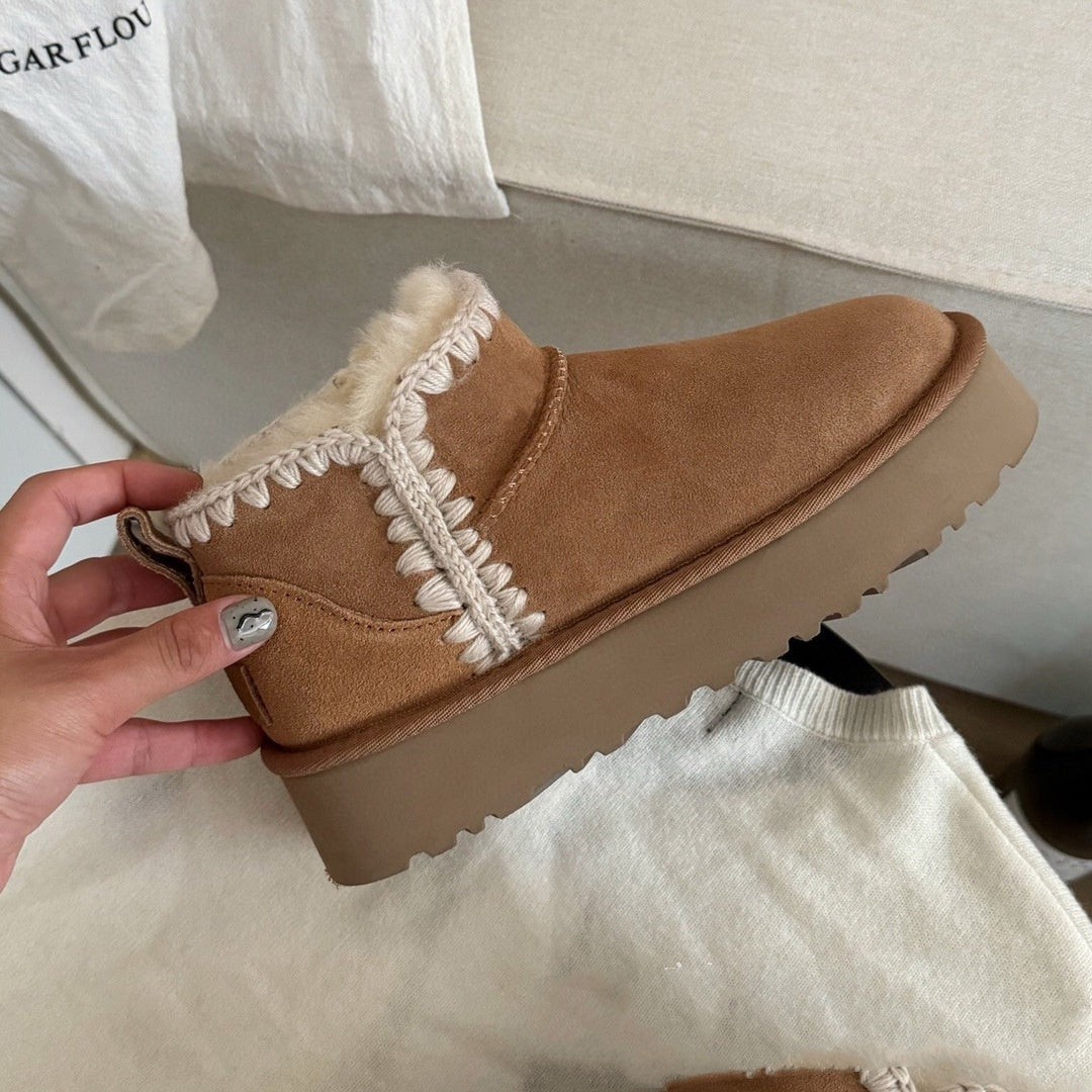 New 2026 Sheep Fur Suede Integrated Wool Ankle Boots