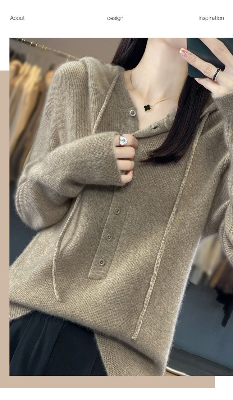 Ladies Hooded Knitted Loose Lazy Wool Coat