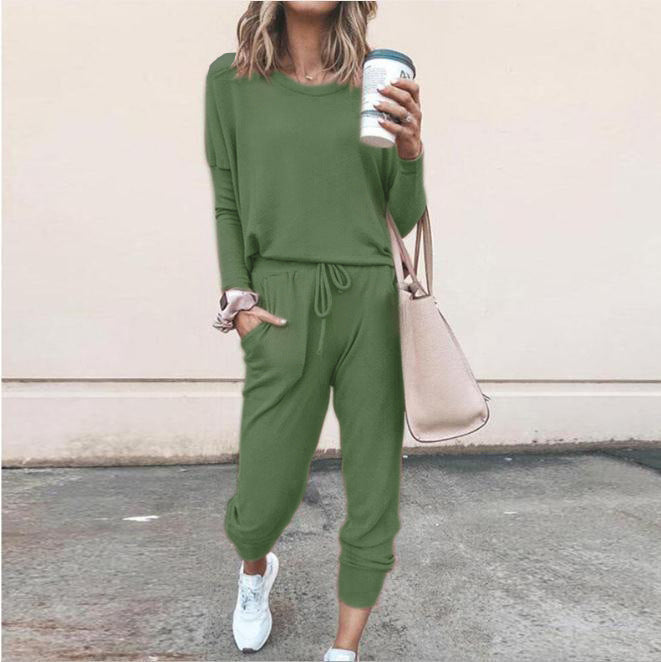Women’s Casual Chic Lounge Set – Long Sleeve Pullover Top & Drawstring Pants with Pockets – Effortless Style & Comfort”