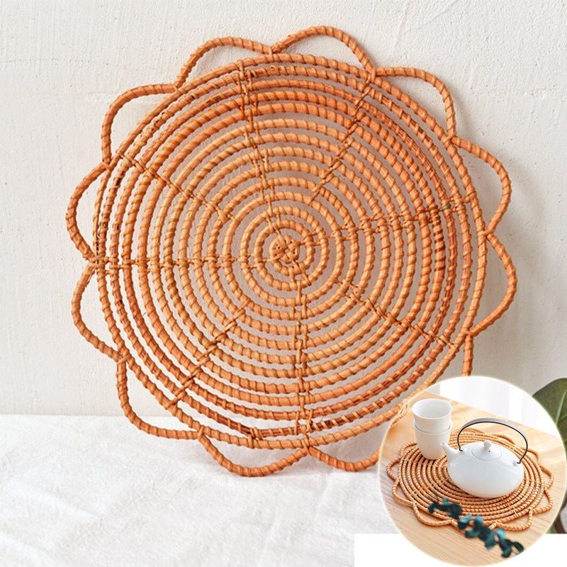 Moroccan Circular Woven Mirror With Solid Wood Frame Wall Decor - Merch Gone Viral