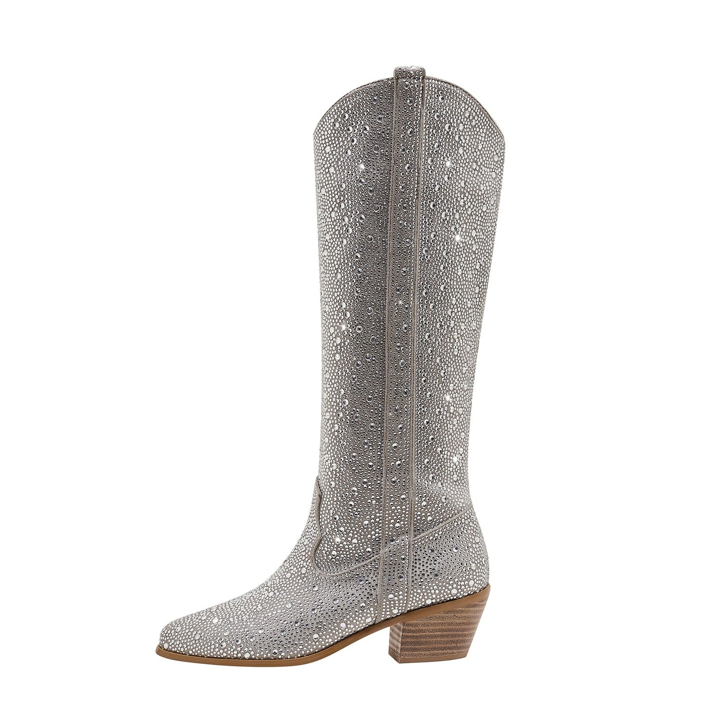 Sparkly Silver Rhinestone Cowgirl Knee High Boots
