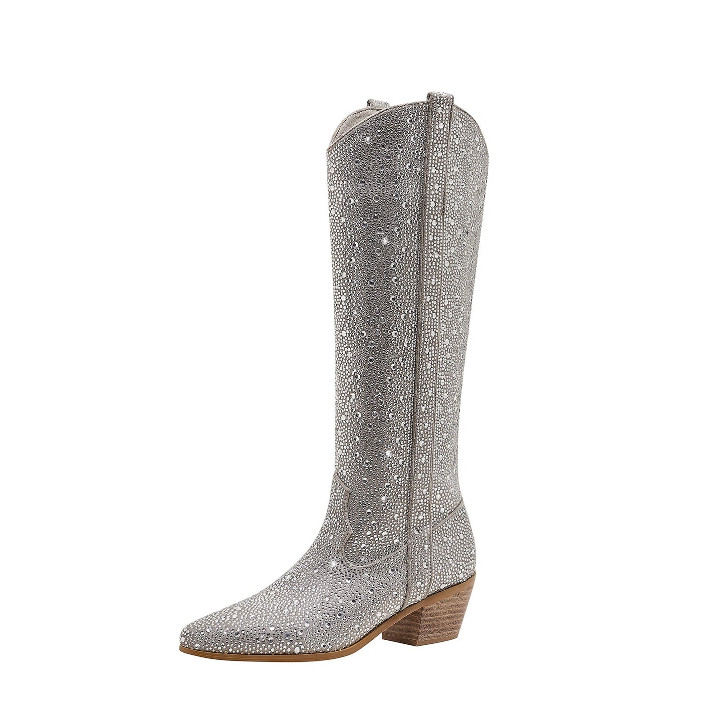 Sparkly Silver Rhinestone Cowgirl Knee High Boots