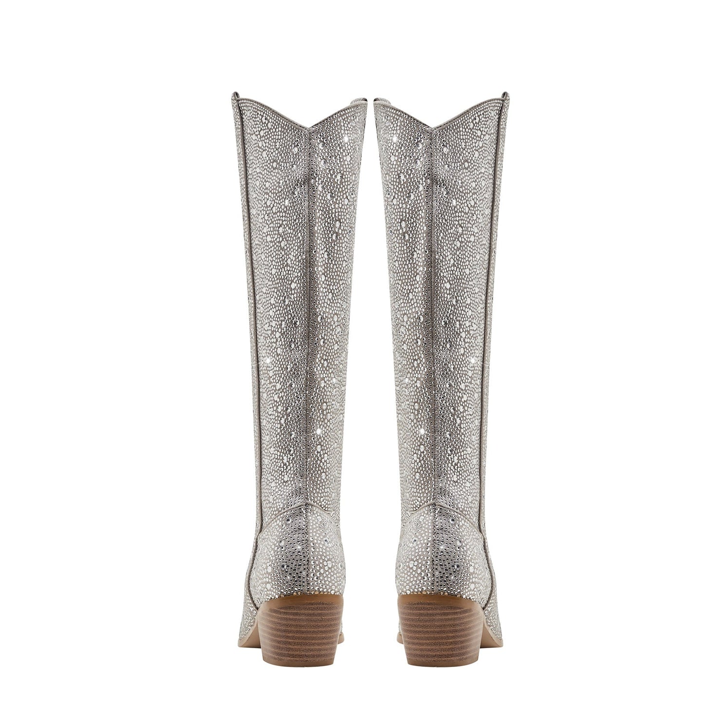 Sparkly Silver Rhinestone Cowgirl Knee High Boots